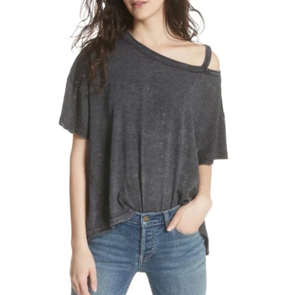 Free People - We The Free Alex Cutout Tee - Charcoal Off Shoulder - Small